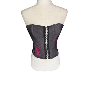 Y2K Pink Embroidered Lace-Up Corset – Size S